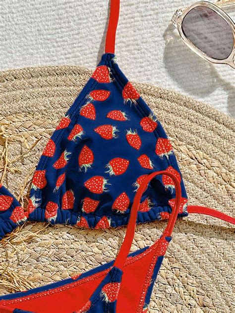 Swim Mod Women Strawberry Print Sexy Bikini Set Vacation Style For Summer Beach Vacation