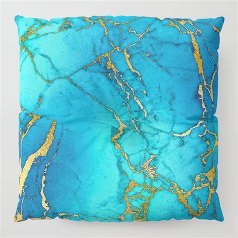 Gold And Teal Blue Indigo Malachite Marble Floor Pillow By