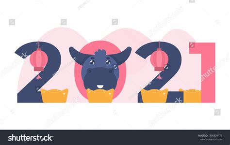 Illustration Chibi Buffalo Head Appears Numbers Stock Vector Royalty