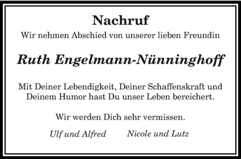 Traueranzeigen Von Ruth Engelmann N Nninghoff Saarbruecker Zeitung