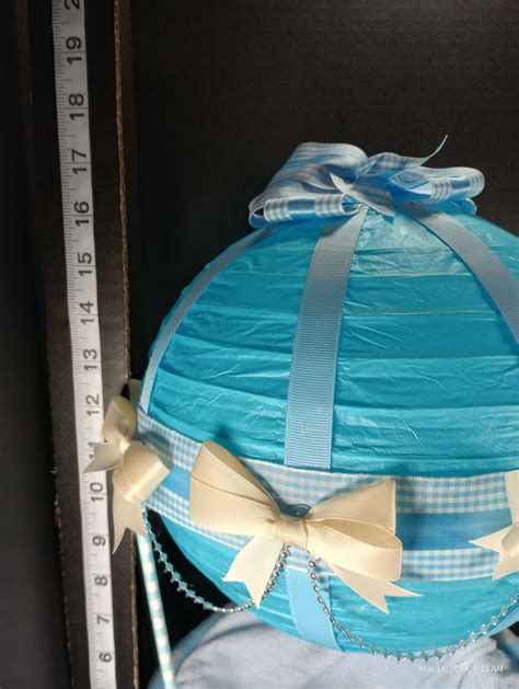 Diaper Cake Blue Hot Air Balloon With Fillable Basket Size Diapers Wash Cloths
