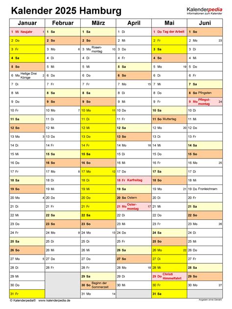 Kalender Hamburg Ferien Feiertage Pdf Vorlagen