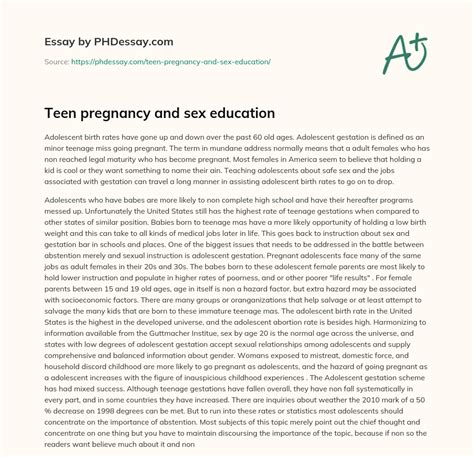 Teen Pregnancy And Sex Education Phdessay