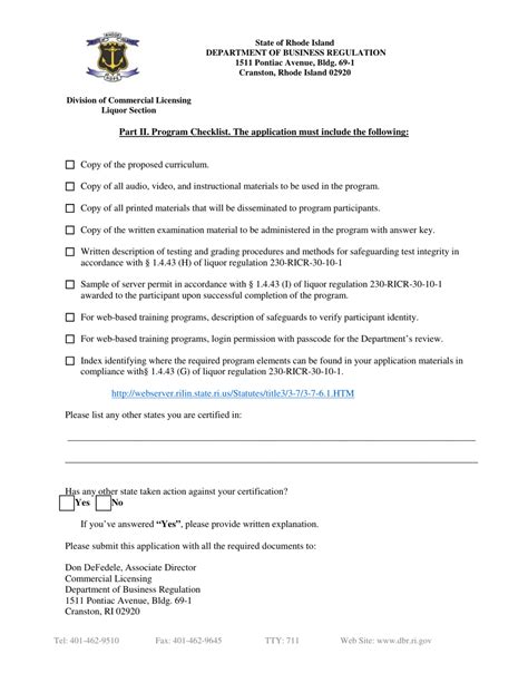 Rhode Island Application For The Certification Of Alcohol Server Training Programs Fill Out