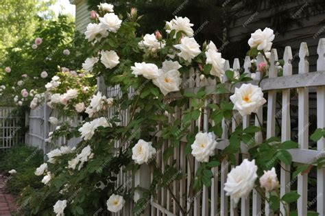 Premium AI Image | Fence with climbing roses and trellis on one side