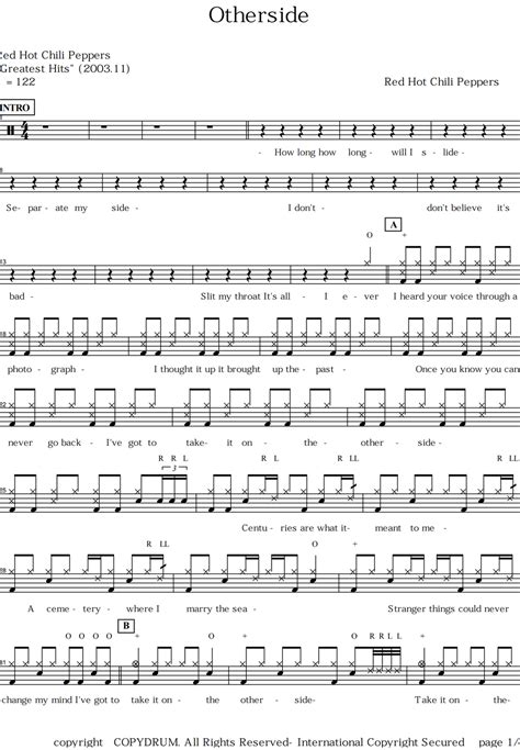 Red Hot Chili Peppers Otherside By Copydrum Lembar Musik