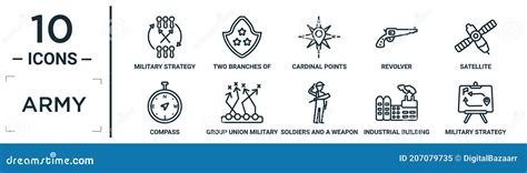 Army Linear Icon Set Includes Thin Line Military Strategy Graphic