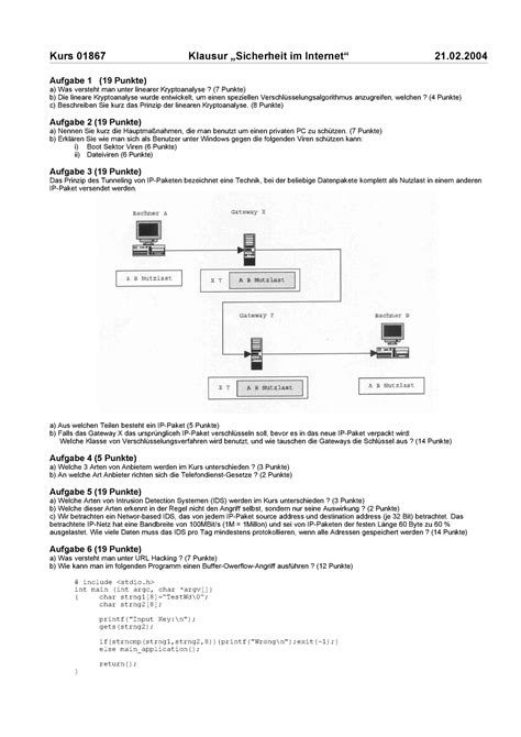 Klausur SS 2004 Kurs 01867 Klausur Sicherheit Im Internet 21