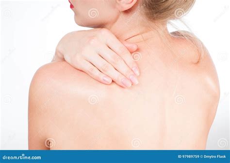 Woman Has Neck Pain Nude Shoulders Girl From The Back Stock Image Image Of Attractive