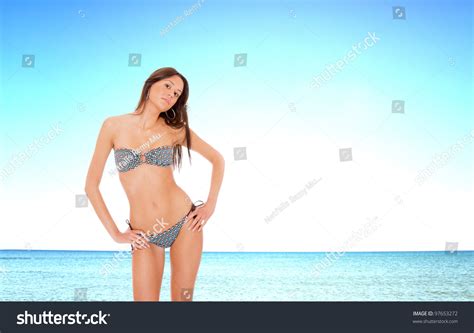 Sexy Bikini Model Over Sea Background Stock Photo Shutterstock