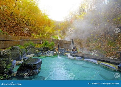 Hot Bath Japanese Onsen In Traditional Ryokan Resort With Beautiful Mt Fuji View Background At