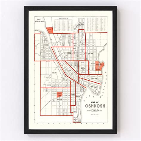 Vintage Map Of Oshkosh Wisconsin By Ted S Vintage Art