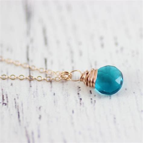 Teal Gemstone Rose Gold Pendant Necklace Bridesmaid Ts Jewelry