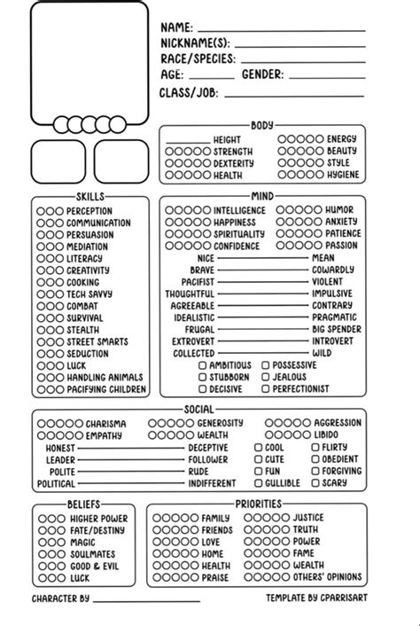 character sheet template writing inspiration prompts character sheet