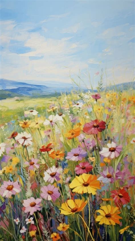 Field wildflower painting landscape grassland. | Premium Photo ...