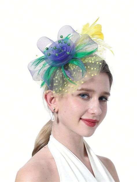 Pc Fascinators Hat For Women Tea Party Headband Mesh Ribbons Feather