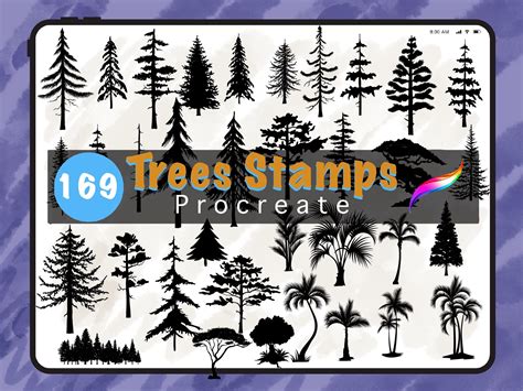 169 Tree Procreate Stamps Tree Silhouette Brush Pack Nature Brushes