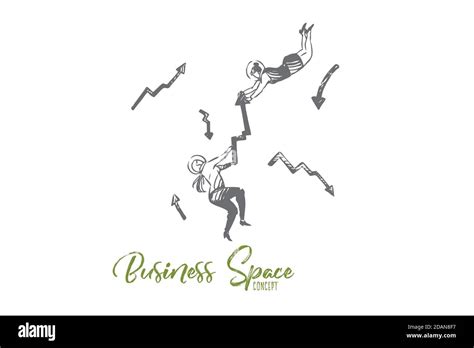 Business Space Suit Arrow Women Fly Concept Hand Drawn Isolated