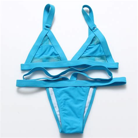 Xs Xl Women S Sexy Mesh Bikini Set Hollow Out Tops Bandage Swimsuit Strappy Swimwear Sexy