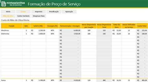 Planilha Forma O De Pre Os De Servi Os Em Excel Minhas Planilhas