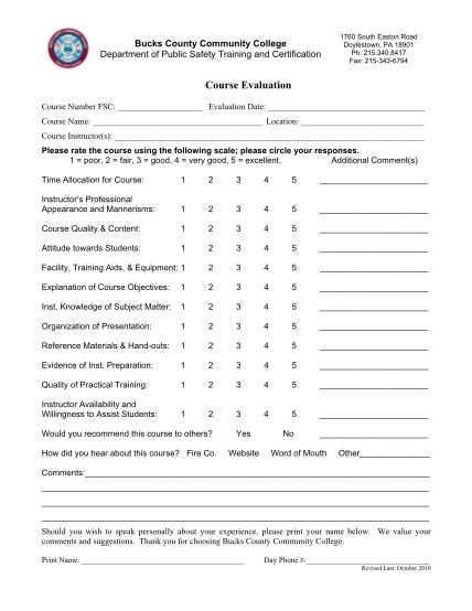 Course Evaluation Form Template