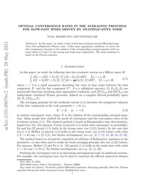 Pdf Optimal Convergence Rates In The Averaging Principle For Slow