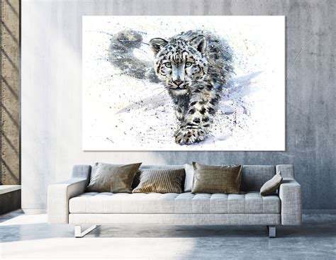 Snow Leopard Print Leopard Wall Art Leopard Canvas Print Etsy