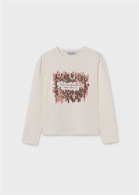 Koszulka Z Cekinami Dla Dziewczynki Ecru Nude Mayoral