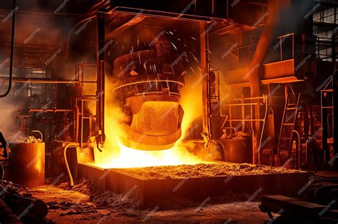 Premium Photo Generative Ai Blast Furnace Smelting Liquid Steel In