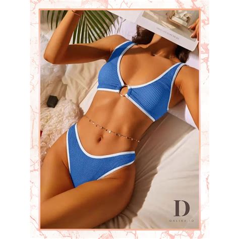 Jual Bikini Beachwear Swimsuit Baju Renang Wanita Two Piece Ring Linked Halter Bra Dalika