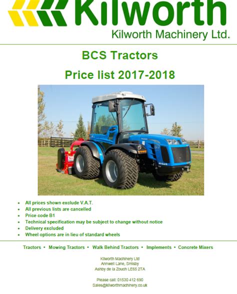 Bcs Tractor Price List 2017 2018 Kilworth