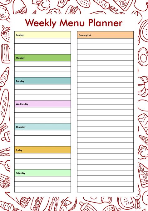 Menu Planner Template Free Printable Printable Word Searches