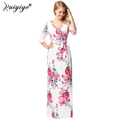 Ruiyige 2018 Women Sexy Half Sleeve Vintage Dresses Maxi Floral Print