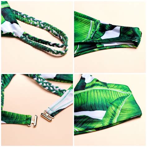 STRÓJ KĄPIELOWY DAMSKI BIKINI W ZIELONE LIŚCIE L oficjalne archiwum Allegro