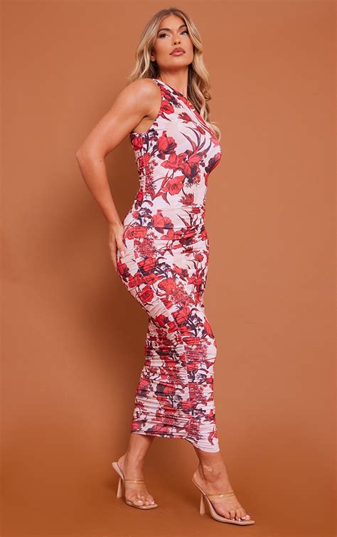 Robe Longue Fleurie Nude Asymétrique À Doublure Robes PrettyLittleThing FR