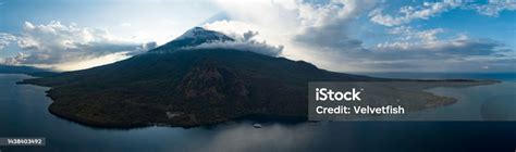 aerial view  active volcano  indonesia stock photo  image