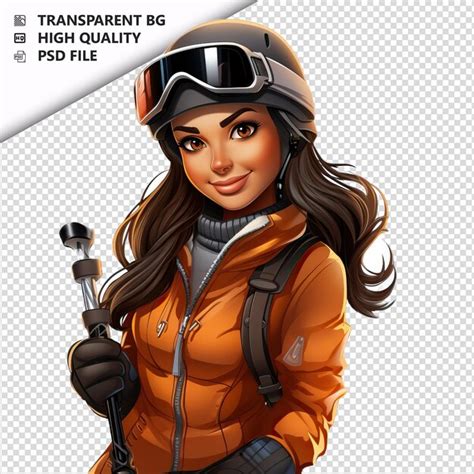 Mujer Latina Esquiando En D Estilo De Dibujos Animados Con Fondo Blanco Archivo Psd Premium