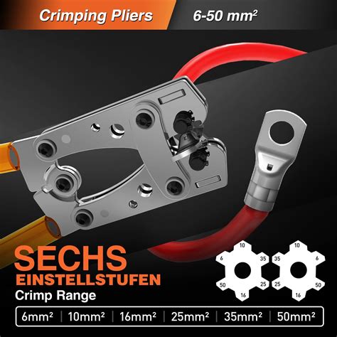 Комплект клещи за кримпване 6-50 mm² с 21 клеми 6 mm², 10 mm², 16 mm² ...
