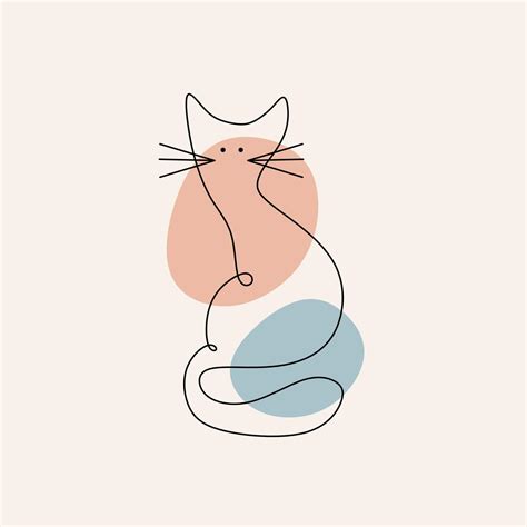 dibujo continuo de una línea de gato abstracto en color azul y rosa