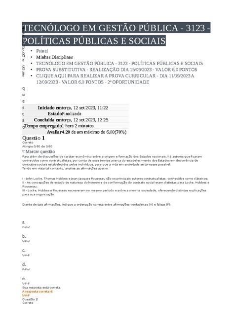 Tecnólogo EM Gestão Pública - 3123 - Políticas Públicas E Sociais