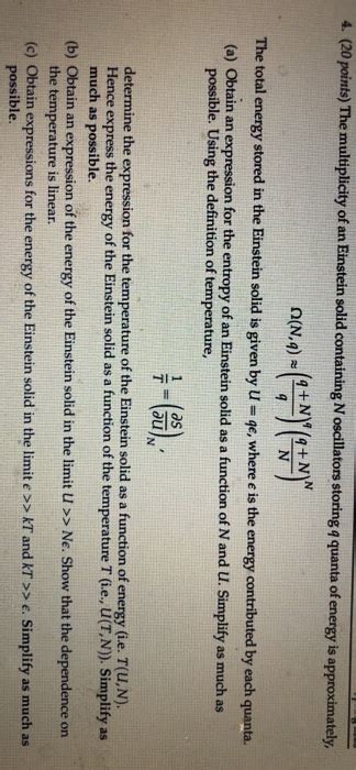 Solved Points The Multiplicity Of An Einstein Solid Chegg