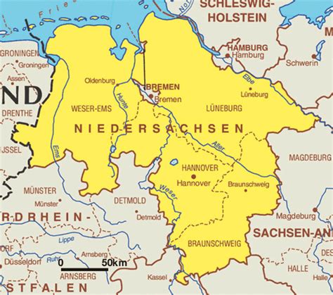 Niedersachsen Karte Bundesländer Landkarte Deutschland Regionen