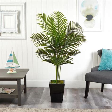 Nearly Natural 5 Ft Paradise Palm Artificial Tree In Black Metal