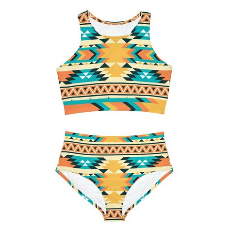 Aztec Sporty Bikini Set Southwestern Two Piece Swimsuit Navajo Beachwear Western Summer Clothes