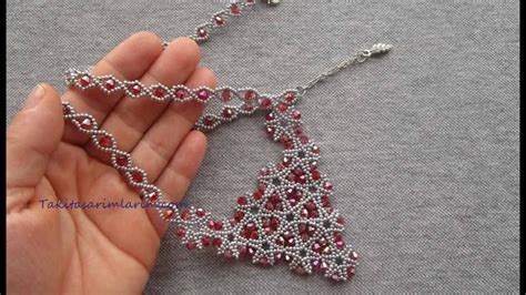 Kristal Ve Kum Boncuklu Abiye Kolye Yap L Bead Work Jewelry