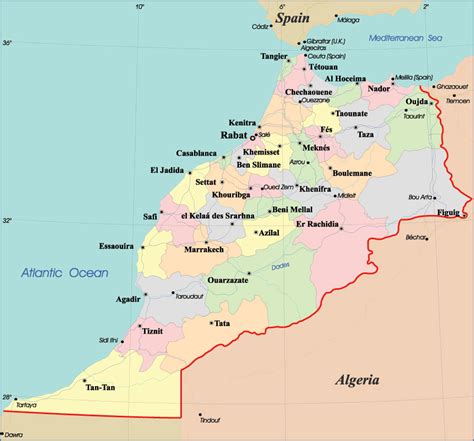 Detailed administrative map of Morocco with cities. Morocco detailed ...