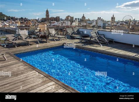 Spain Malaga Swimming Pool On The Rooftop At Downtown Of Malaga City