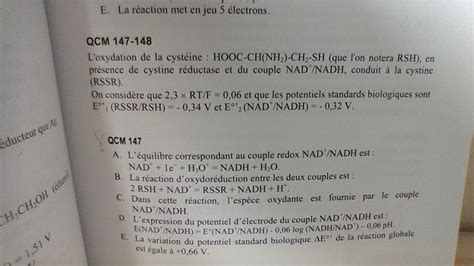 Qcm 147 Livre Chimie UE1 Chimie Tutorat Associatif Toulousain