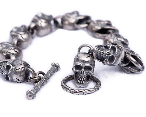 Sterling Silver Skull Bracelet Mens Bracelet Punk Silver Bracelet