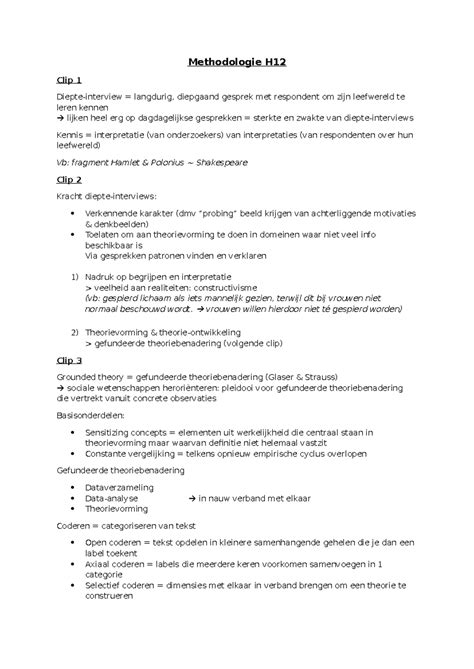 Methodologie H12 Samenvatting Clips Hoofdstuk 12 Bijhorende Taak